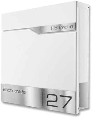 Siebert Metzler Briefkasten Basaltgrau RAL7012 mit Zeitungsfach & Edelstahl Namensschild – langlebig & modern für Ihr Zu