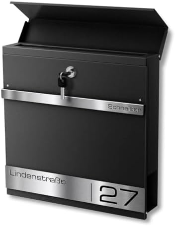 Metzler Briefkasten Anthrazit mit Zeitungsfach - personalisierter Wandbriefkasten aus massivem Stahl | Modell Stencil 2