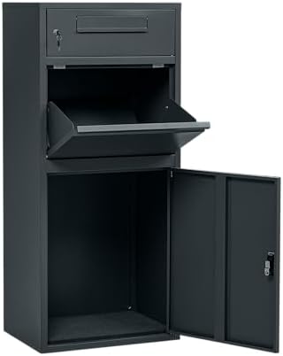 Sillar Paketbriefkasten anthrazit mit Schlüssel – Wetterfester Standbriefkasten für große Post und Pakete draußen (112,3