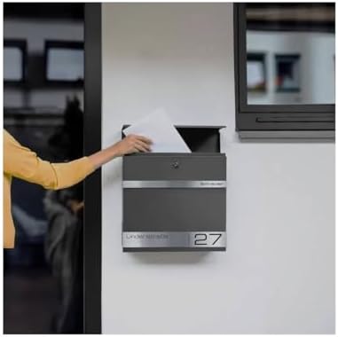 Metzler Briefkasten Anthrazit mit Zeitungsfach - personalisierter Wandbriefkasten aus massivem Stahl | Modell Stencil 2