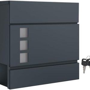 SONGMICS XXL Briefkasten mit Zeitungsfach – moderner, abschließbarer Postkasten für Ihren Vorgarten, anthrazit, einfache