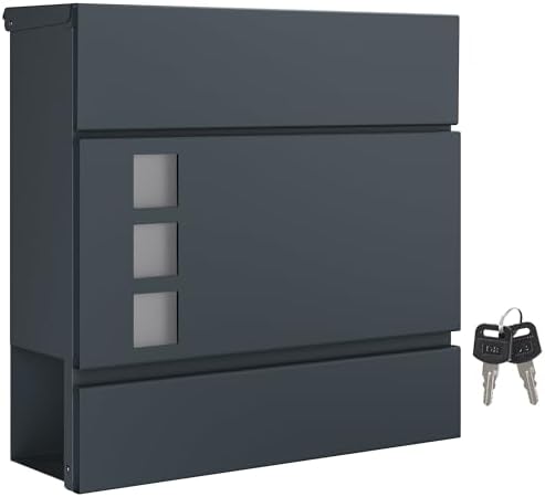 SONGMICS XXL Briefkasten mit Zeitungsfach – moderner, abschließbarer Postkasten für Ihren Vorgarten, anthrazit, einfache