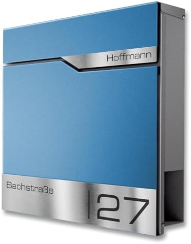 Siebert Metzler Briefkasten Basaltgrau RAL7012 mit Zeitungsfach & Edelstahl Namensschild – langlebig & modern für Ihr Zu