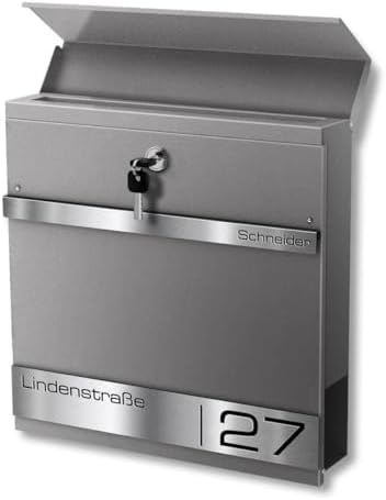 Metzler Briefkasten Anthrazit mit Zeitungsfach - personalisierter Wandbriefkasten aus massivem Stahl | Modell Stencil 2