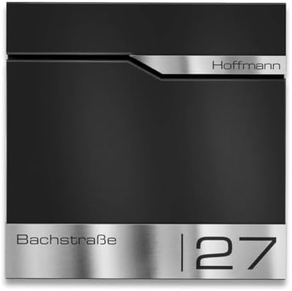Siebert Metzler Briefkasten Basaltgrau RAL7012 mit Zeitungsfach & Edelstahl Namensschild – langlebig & modern für Ihr Zu