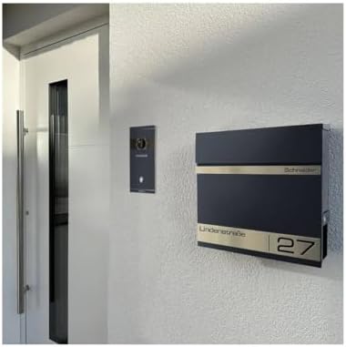 Metzler Briefkasten Anthrazit mit Zeitungsfach - personalisierter Wandbriefkasten aus massivem Stahl | Modell Stencil 2