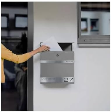 Metzler Briefkasten Anthrazit mit Zeitungsfach - personalisierter Wandbriefkasten aus massivem Stahl | Modell Stencil 2