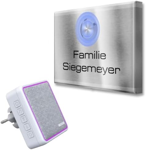 Metzler Kabellose Funkklingel - Hohe Reichweite & Wasserfest - Edelstahl Design für Wohnräume - 2 Empfänger