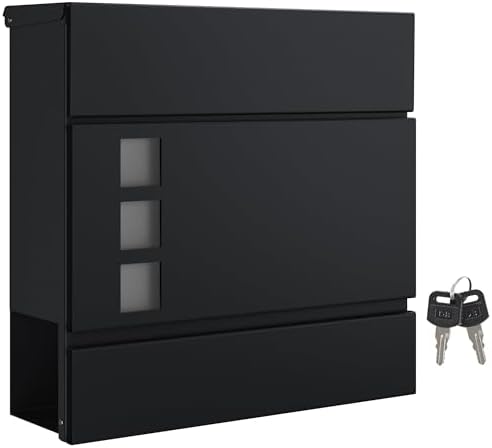 SONGMICS XXL Briefkasten mit Zeitungsfach – moderner, abschließbarer Postkasten für Ihren Vorgarten, anthrazit, einfache