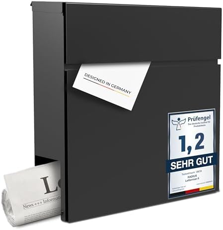 Radius Designer Briefkasten Anthrazit – Personalisierbar mit Lasergravur – Edelstahl V2A für Ihr Zuhause – 10 Jahre Gara