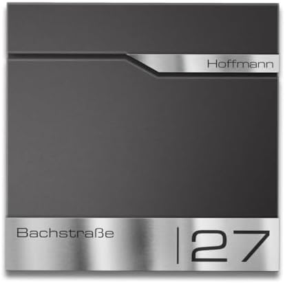 Siebert Metzler Briefkasten Basaltgrau RAL7012 mit Zeitungsfach & Edelstahl Namensschild – langlebig & modern für Ihr Zu