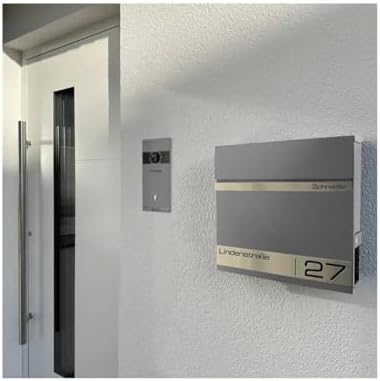 Metzler Briefkasten Anthrazit mit Zeitungsfach - personalisierter Wandbriefkasten aus massivem Stahl | Modell Stencil 2