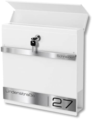 Metzler Briefkasten Anthrazit mit Zeitungsfach - personalisierter Wandbriefkasten aus massivem Stahl | Modell Stencil 2