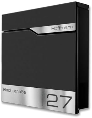 Siebert Metzler Briefkasten Basaltgrau RAL7012 mit Zeitungsfach & Edelstahl Namensschild – langlebig & modern für Ihr Zu