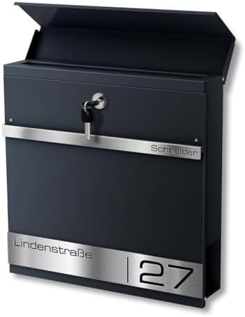 Metzler Briefkasten Anthrazit mit Zeitungsfach - personalisierter Wandbriefkasten aus massivem Stahl | Modell Stencil 2