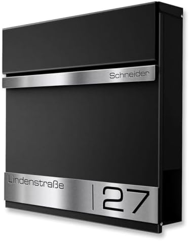 Metzler Briefkasten Anthrazit mit Zeitungsfach - personalisierter Wandbriefkasten aus massivem Stahl | Modell Stencil 2