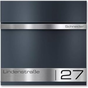 Metzler Briefkasten Anthrazit mit Zeitungsfach - personalisierter Wandbriefkasten aus massivem Stahl | Modell Stencil 2