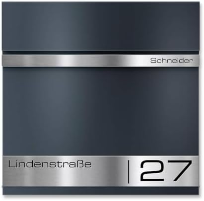 Metzler Briefkasten Anthrazit mit Zeitungsfach - personalisierter Wandbriefkasten aus massivem Stahl | Modell Stencil 2