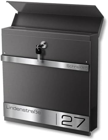 Metzler Briefkasten Anthrazit mit Zeitungsfach - personalisierter Wandbriefkasten aus massivem Stahl | Modell Stencil 2