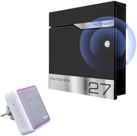 Siebert Metzler Briefkasten mit Funkklingel & Steckdosen-Empfänger, graviert, Anthrazit RAL 7016, inkl. Zeitungsfach