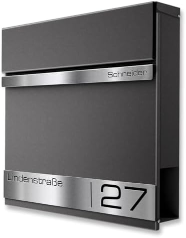 Metzler Briefkasten Anthrazit mit Zeitungsfach - personalisierter Wandbriefkasten aus massivem Stahl | Modell Stencil 2