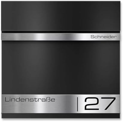 Metzler Briefkasten Anthrazit mit Zeitungsfach - personalisierter Wandbriefkasten aus massivem Stahl | Modell Stencil 2