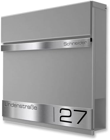 Metzler Briefkasten Anthrazit mit Zeitungsfach - personalisierter Wandbriefkasten aus massivem Stahl | Modell Stencil 2