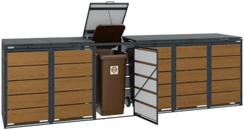 Mülltonnenbox 4er für 120 Liter | Golden Oak | Wetterfeste Mülltonnenverkleidung für den Garten