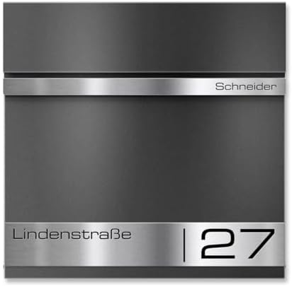 Metzler Briefkasten Anthrazit mit Zeitungsfach - personalisierter Wandbriefkasten aus massivem Stahl | Modell Stencil 2