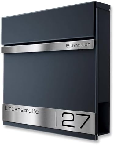 Metzler Briefkasten Anthrazit mit Zeitungsfach - personalisierter Wandbriefkasten aus massivem Stahl | Modell Stencil 2