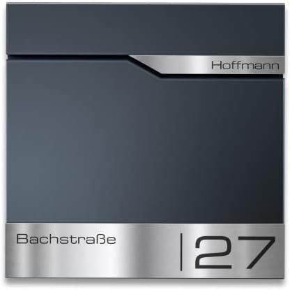 Siebert Metzler Briefkasten Basaltgrau RAL7012 mit Zeitungsfach & Edelstahl Namensschild – langlebig & modern für Ihr Zu