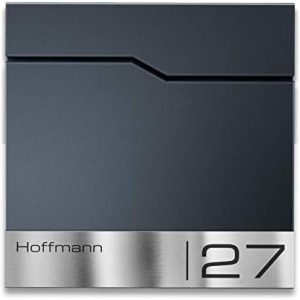 Metzler Briefkasten Enno Anthrazit RAL 7016 - Eleganter Wandbriefkasten mit Edelstahl-Namensschild & Zeitungsfach, 37 x