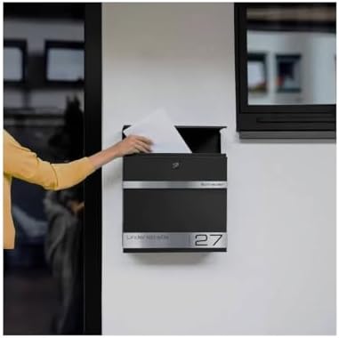 Metzler Briefkasten Anthrazit mit Zeitungsfach - personalisierter Wandbriefkasten aus massivem Stahl | Modell Stencil 2