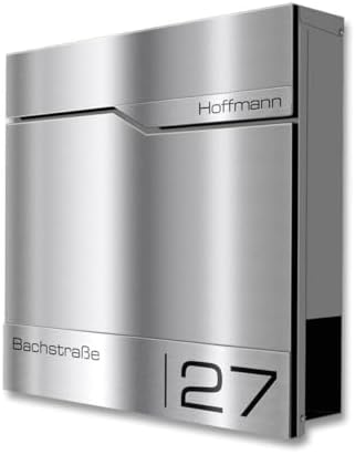 Siebert Metzler Briefkasten Basaltgrau RAL7012 mit Zeitungsfach & Edelstahl Namensschild – langlebig & modern für Ihr Zu