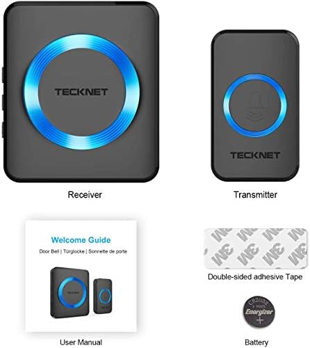 TECKNET Funkklingel Set – Wasserdichte Türklingel für Außen, 400m Reichweite, 60 Melodien und LED-Blitz