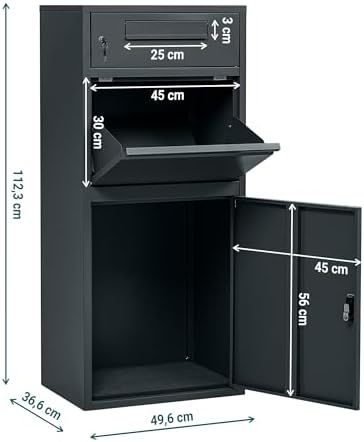 Sillar Paketbriefkasten anthrazit mit Schlüssel – Wetterfester Standbriefkasten für große Post und Pakete draußen (112,3