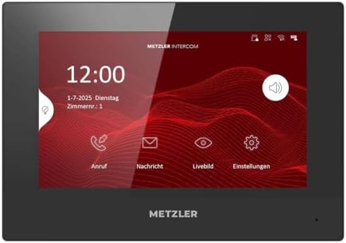 Metzler VDM10 |0 Innenstation für Smart Homes, 7 Zoll Touchscreen, LAN + PoE, Schwarz