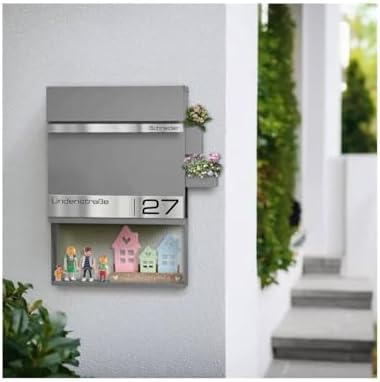 Metzler Briefkasten Anthrazit mit Zeitungsfach - personalisierter Wandbriefkasten aus massivem Stahl | Modell Stencil 2