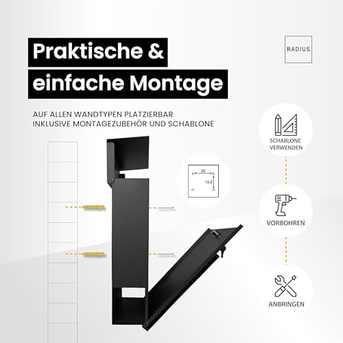 Radius Designer Briefkasten Anthrazit – Personalisierbar mit Lasergravur – Edelstahl V2A für Ihr Zuhause – 10 Jahre Gara