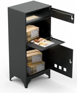 Moderne XXL Paketbox Draußen in Anthrazit mit Sicherheitsschloss – Wetterfester Briefkasten für Pakete und Briefe