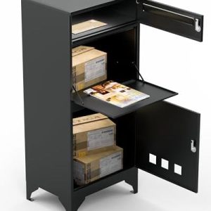 Moderne XXL Paketbox Draußen in Anthrazit mit Sicherheitsschloss – Wetterfester Briefkasten für Pakete und Briefe