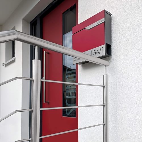 Siebert Metzler Briefkasten Basaltgrau RAL7012 mit Zeitungsfach & Edelstahl Namensschild – langlebig & modern für Ihr Zu