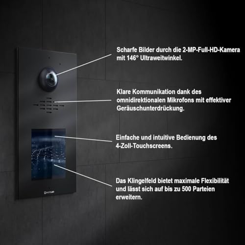 Metzler Video Türsprechanlage HD mit 2 Innenstationen, 146° Weitwinkel, Nachtsicht für Zuhause