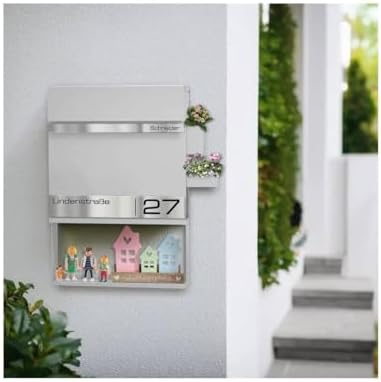 Metzler Briefkasten Anthrazit mit Zeitungsfach - personalisierter Wandbriefkasten aus massivem Stahl | Modell Stencil 2