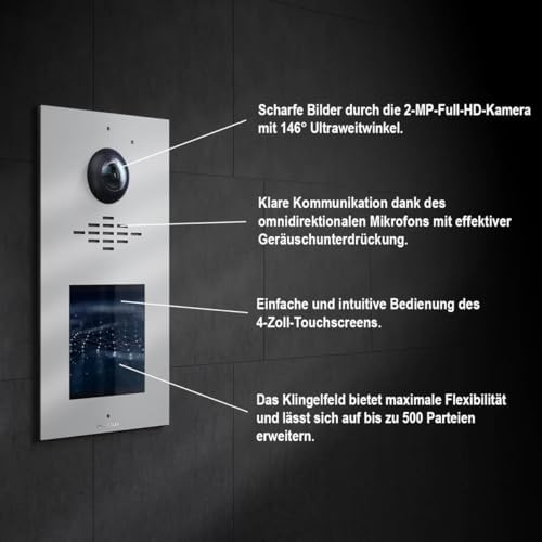 Metzler Video Türsprechanlage HD mit 2 Innenstationen, 146° Weitwinkel, Nachtsicht für Zuhause