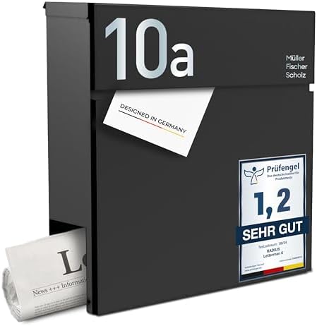 Radius Designer Briefkasten Anthrazit – Personalisierbar mit Lasergravur – Edelstahl V2A für Ihr Zuhause – 10 Jahre Gara