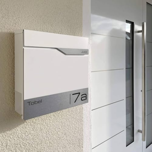 Siebert Metzler Briefkasten Basaltgrau RAL7012 mit Zeitungsfach & Edelstahl Namensschild – langlebig & modern für Ihr Zu