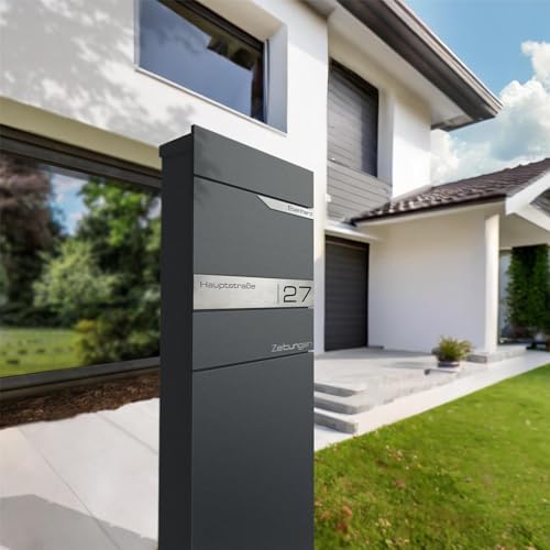 Metzler Standbriefkasten anthrazit RAL 7016 - Wetterfest mit Namensschild & Zeitungsfach | Perfekt für jeden Außenbereic