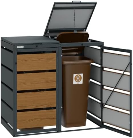 Mülltonnenbox 4er für 120 Liter | Golden Oak | Wetterfeste Mülltonnenverkleidung für den Garten