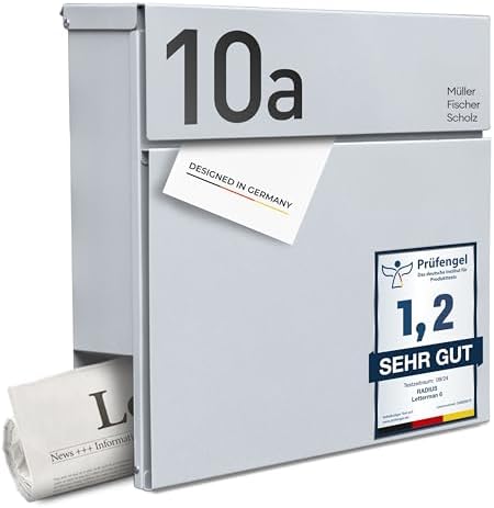 Radius Designer Briefkasten Anthrazit – Personalisierbar mit Lasergravur – Edelstahl V2A für Ihr Zuhause – 10 Jahre Gara
